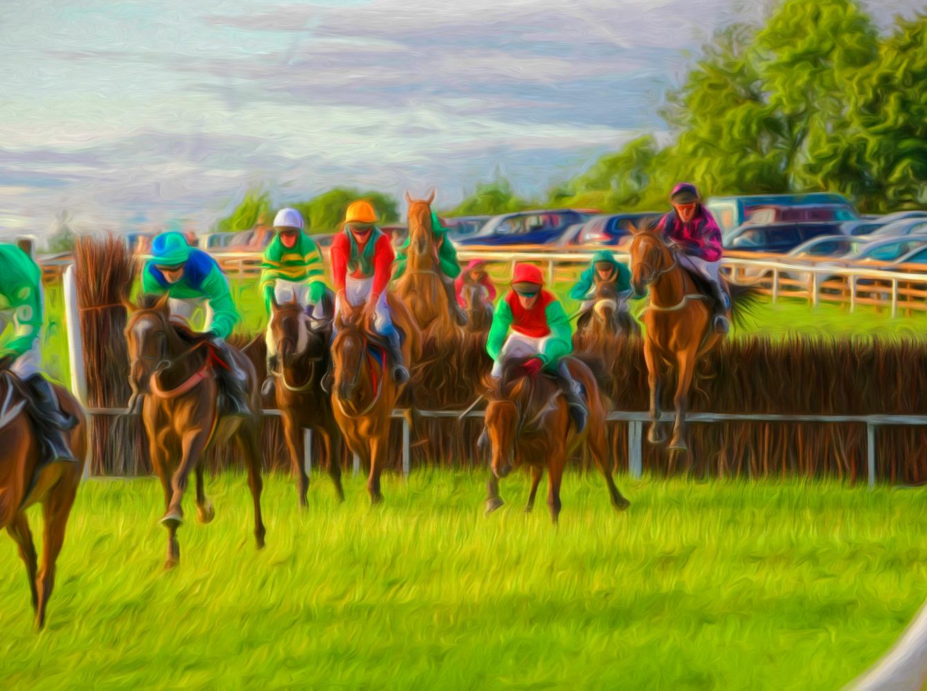 Una pintura de una carrera punto a punto