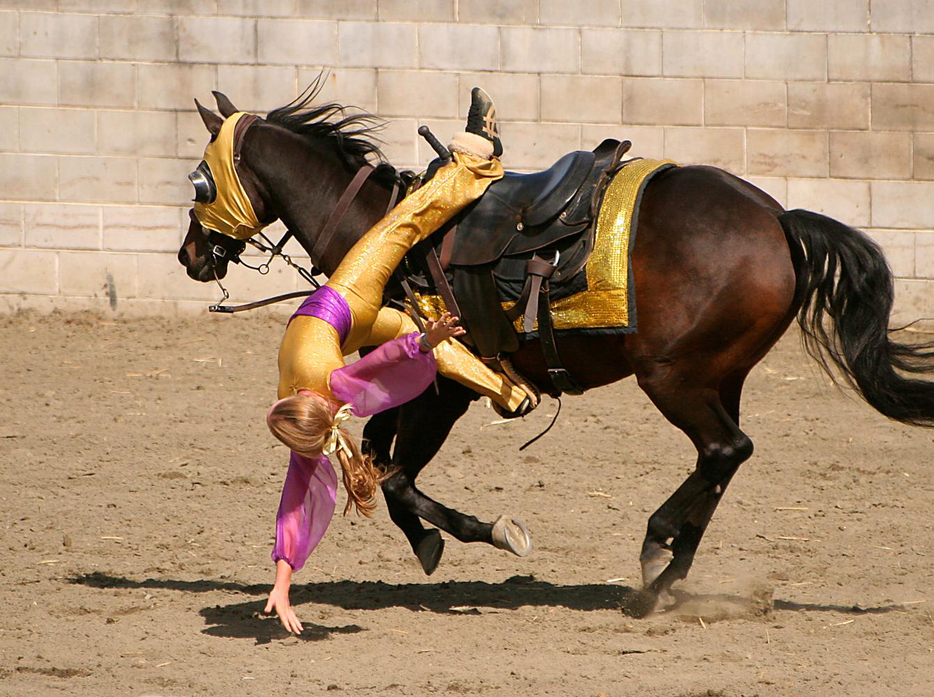 A girl in a vaulting training